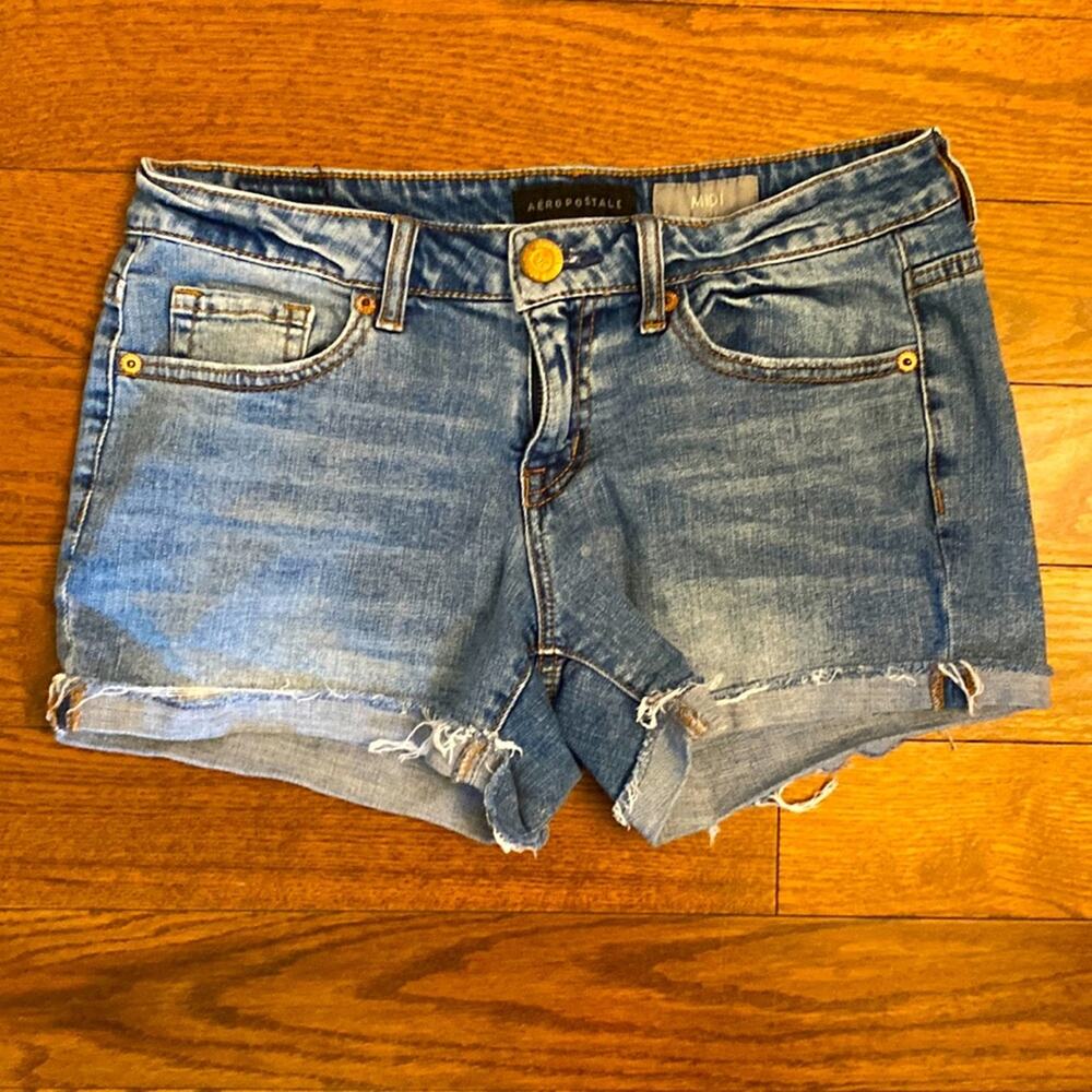 Aeropostale MIDI Denim Frayed Jean Blue Denim Shorts women’s 4